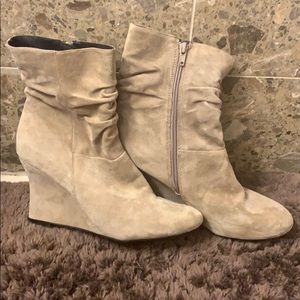 Me too Tan wedge low boots sz9